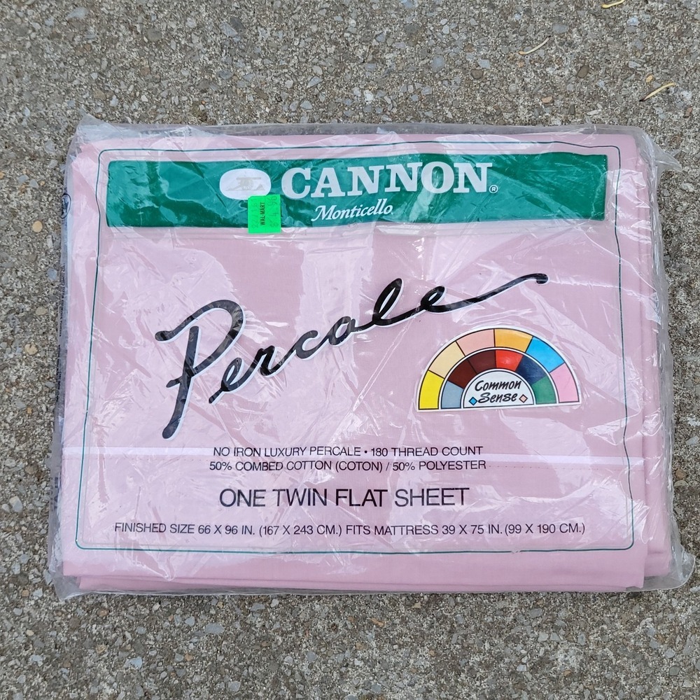 NEW Vintage Cannon Monticello Pink Twin Flat Bed Sheet Piping Trim 66x96"